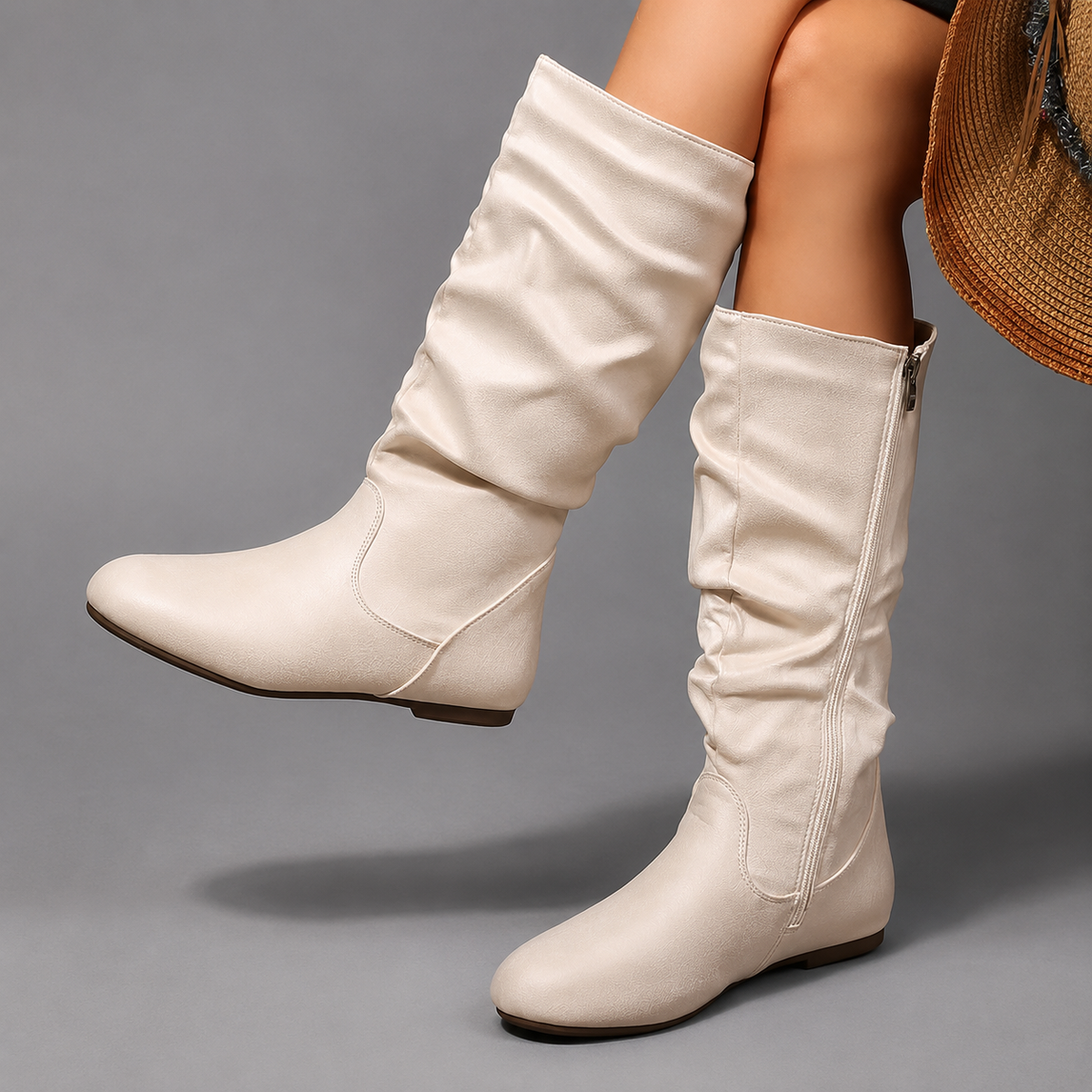 Violet | Polished Slouchy Wide Fit Boots Knee High Zip