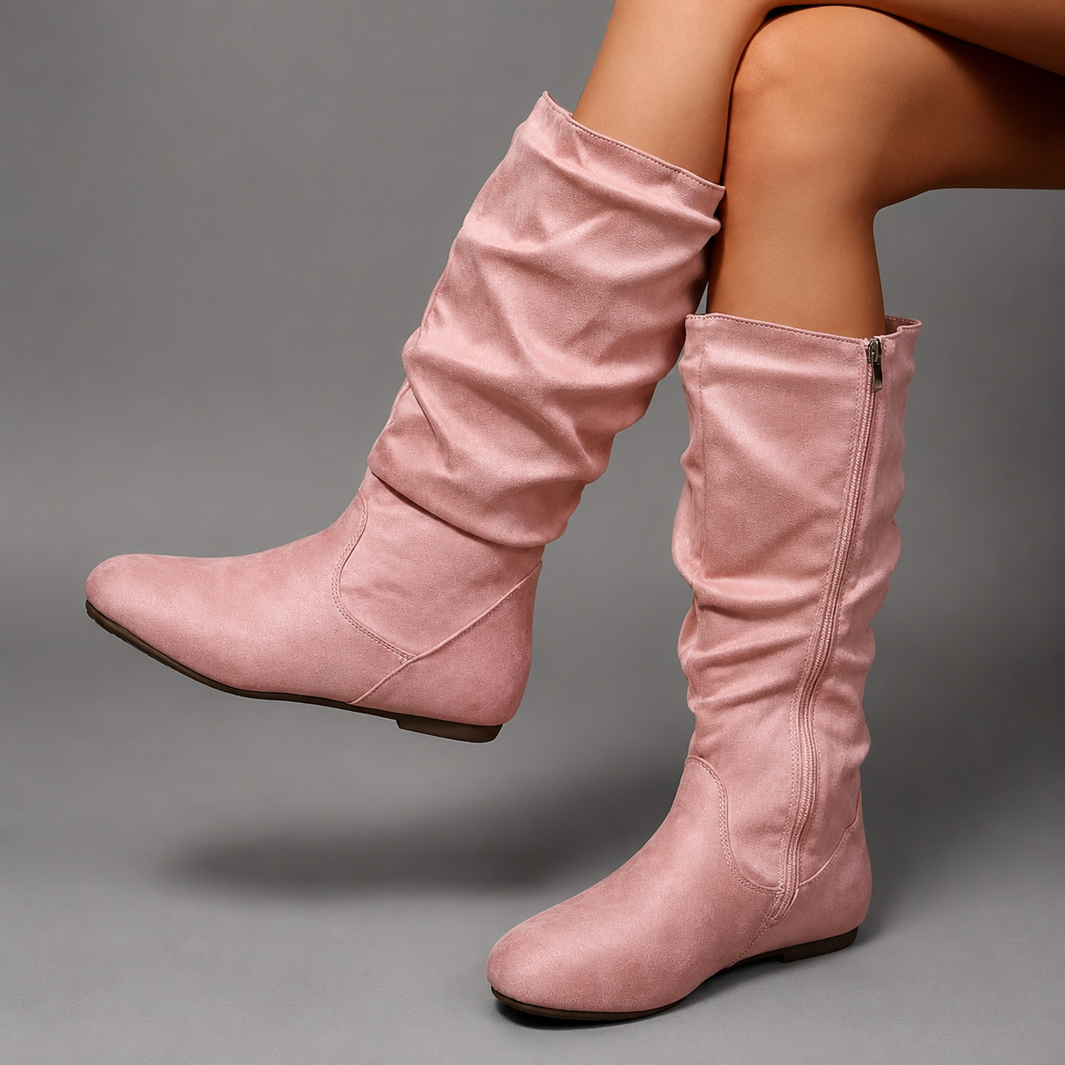 Violet | Polished Slouchy Wide Fit Boots Knee High Zip