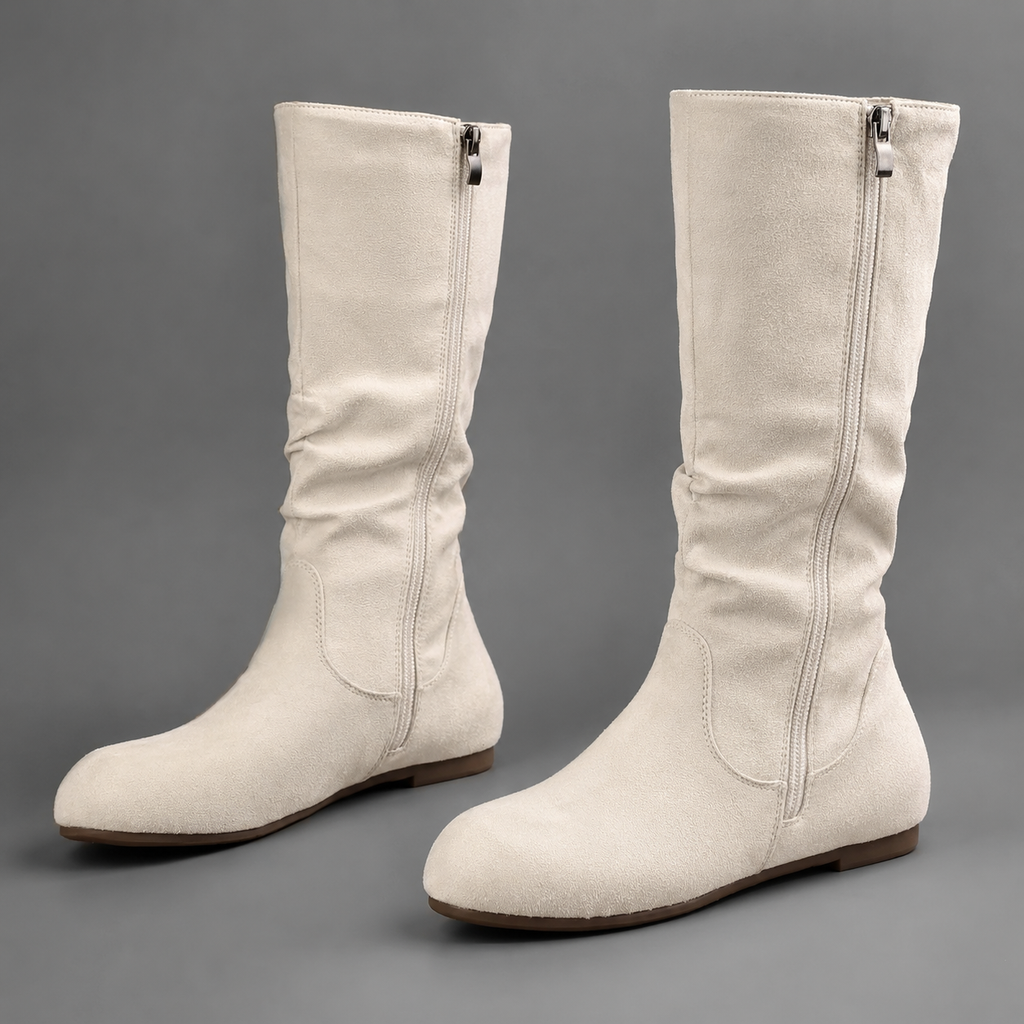 Violet | Polished Slouchy Wide Fit Boots Knee High Zip