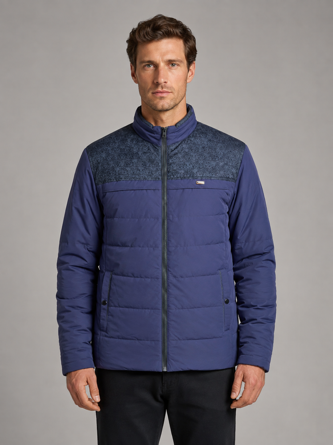 William | Cosy Quilted Mens Puffer Jacket with Printed Panel