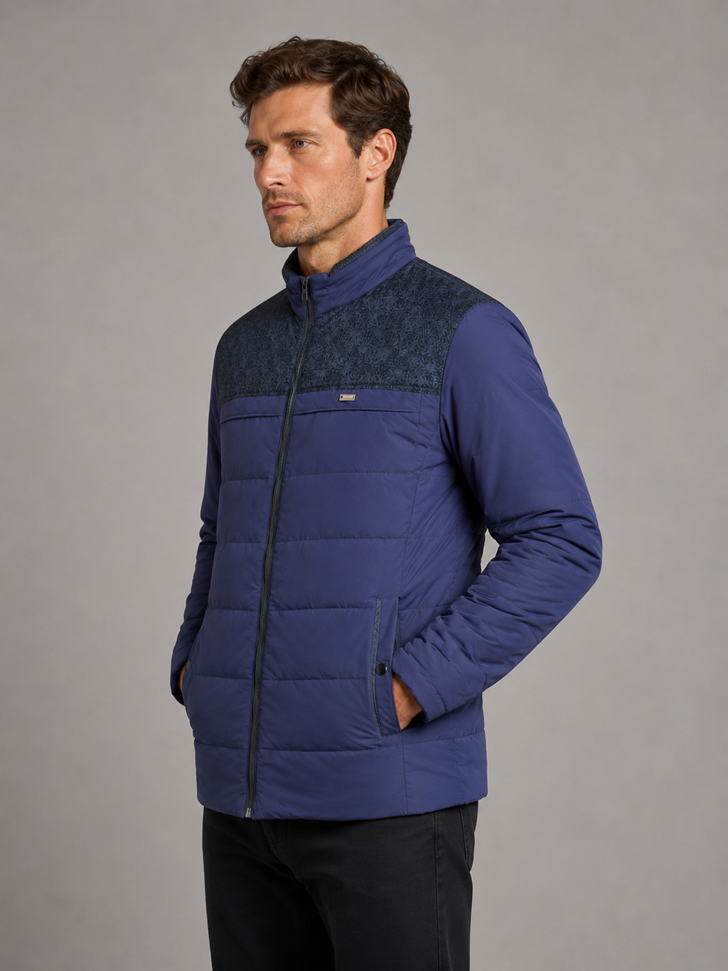 William | Cosy Quilted Mens Puffer Jacket with Printed Panel