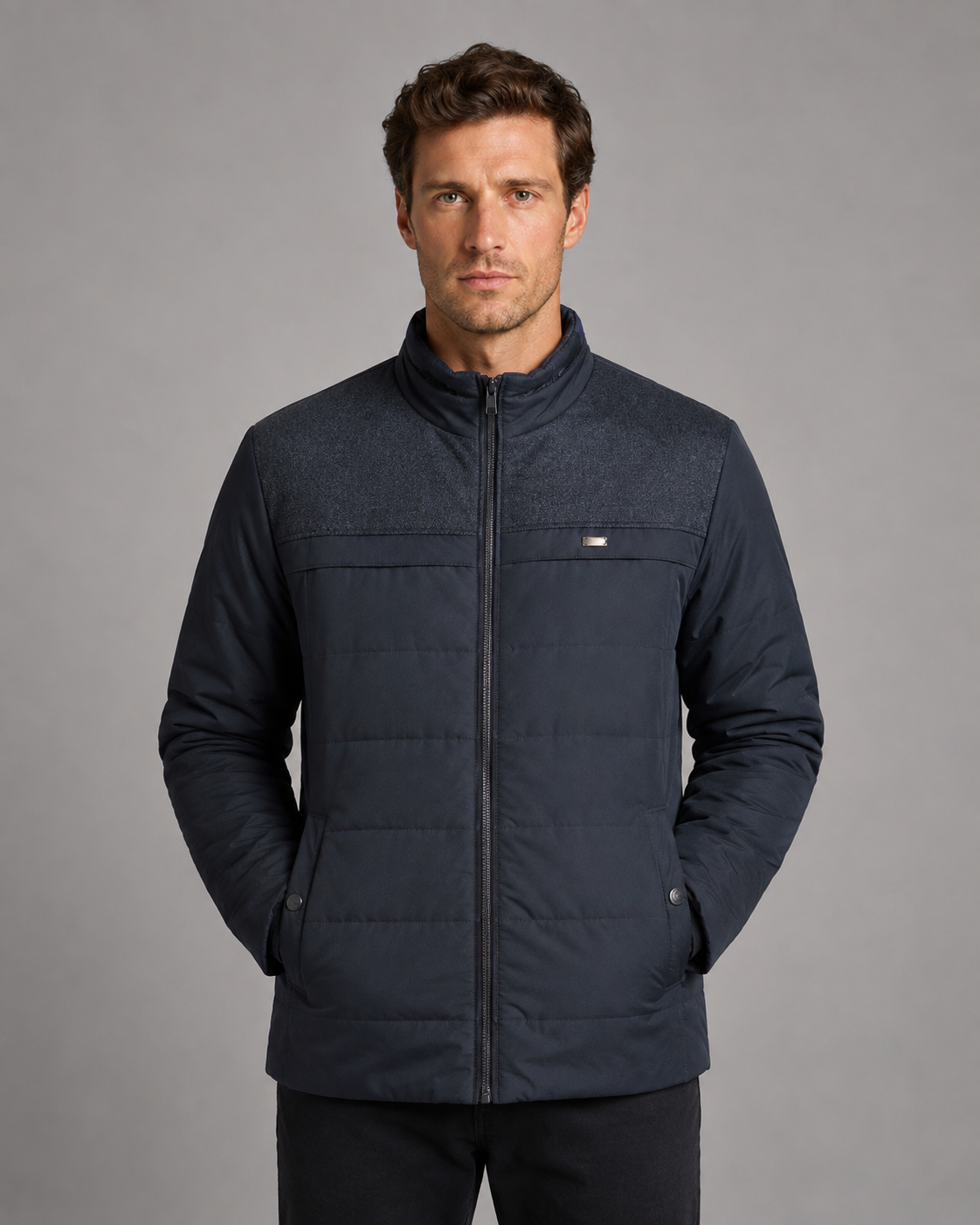 William | Cosy Quilted Mens Puffer Jacket with Printed Panel