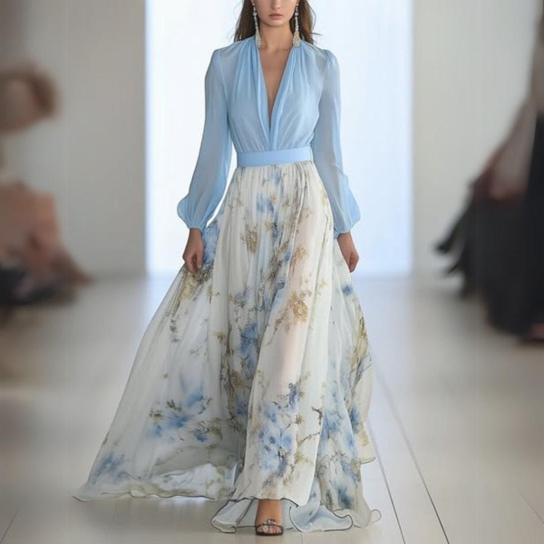 Willow | Refined Long Sleeve Floral Maxi Cocktail Dress