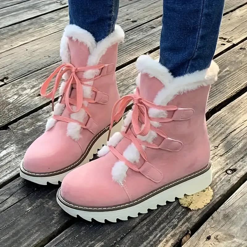 Zara | Graceful Fur-Trim Lace-Up Snow Boots