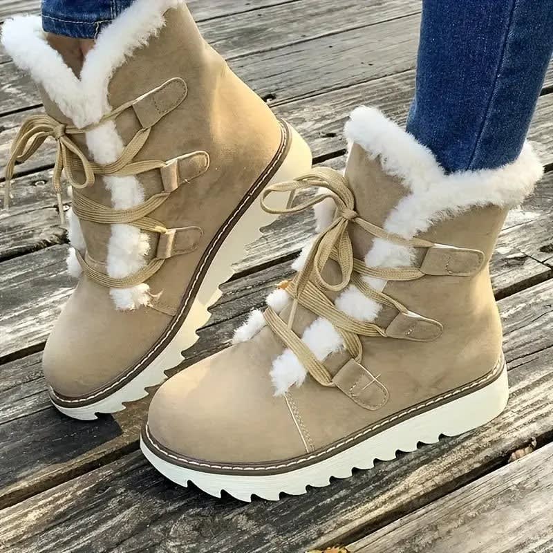 Zara | Graceful Fur-Trim Lace-Up Snow Boots