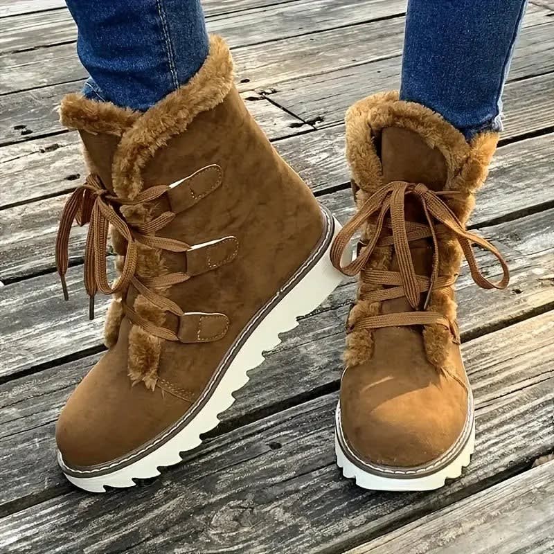 Zara | Graceful Fur-Trim Lace-Up Snow Boots
