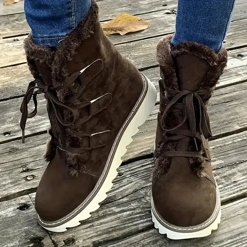 Zara | Graceful Fur-Trim Lace-Up Snow Boots