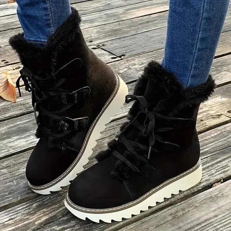 Zara | Graceful Fur-Trim Lace-Up Snow Boots