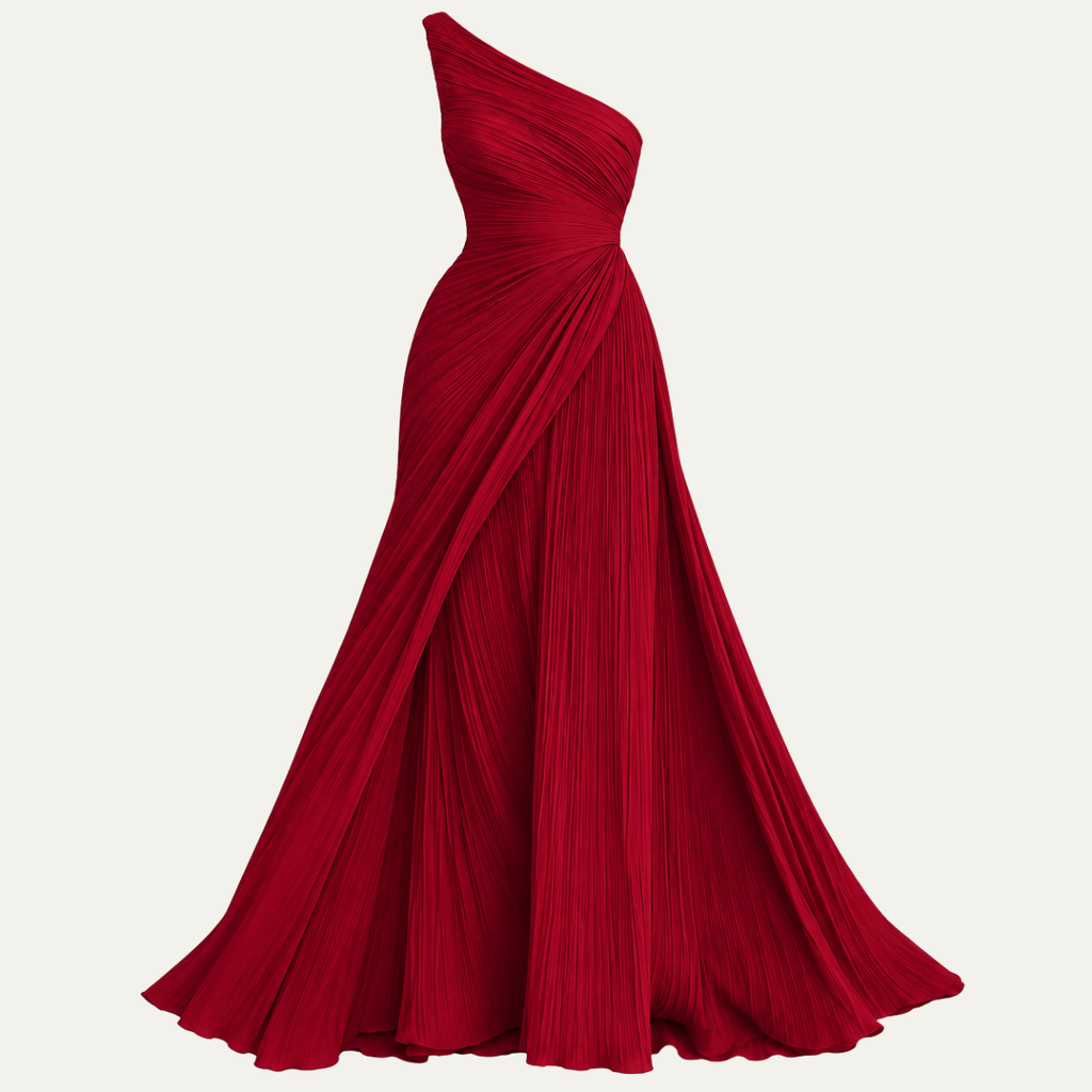 Zara | Relaxed Pleated One Shoulder Maxi Christmas Dress