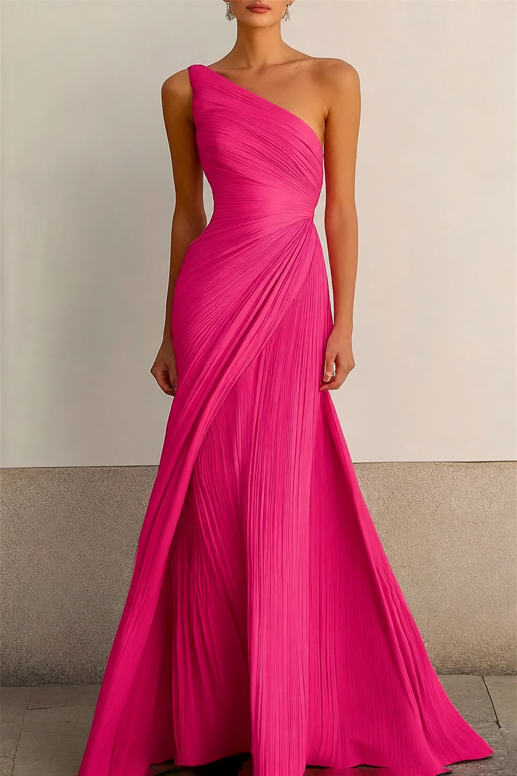 Zara | Relaxed Pleated One Shoulder Maxi Christmas Dress