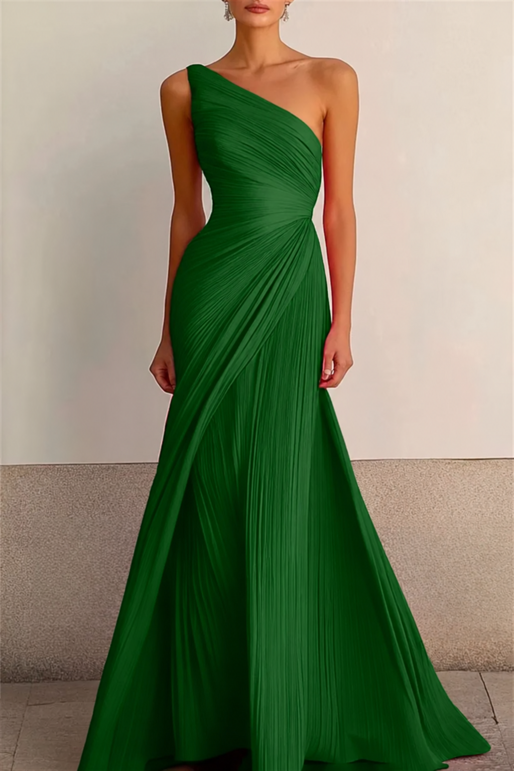Zara | Relaxed Pleated One Shoulder Maxi Christmas Dress