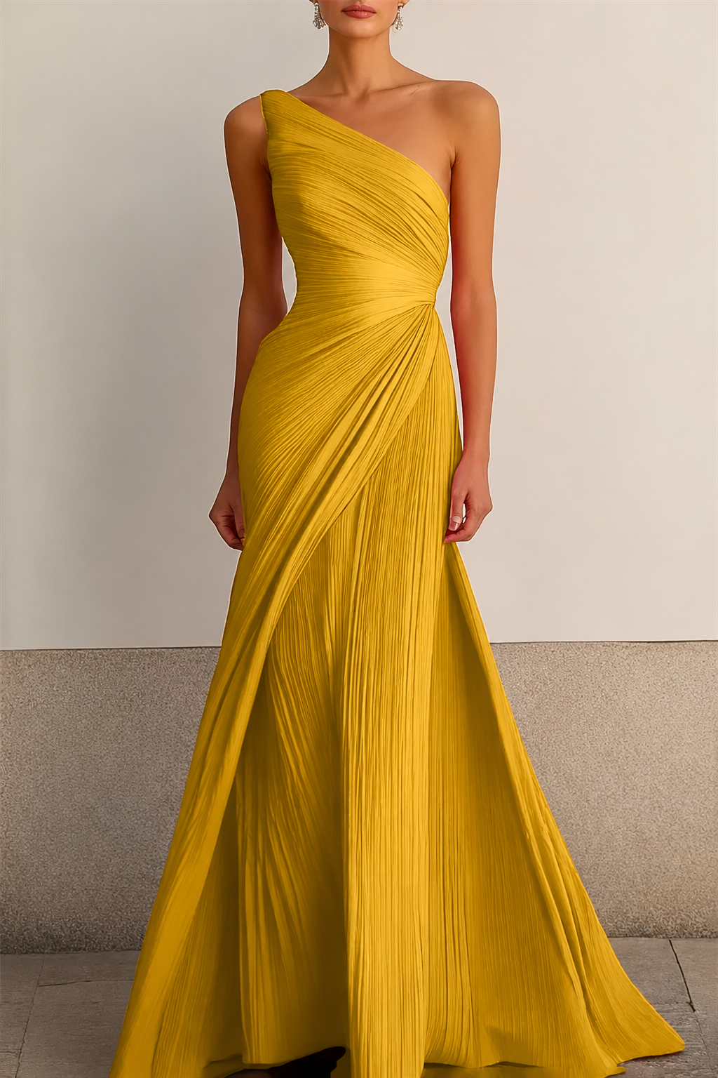 Zara | Relaxed Pleated One Shoulder Maxi Christmas Dress