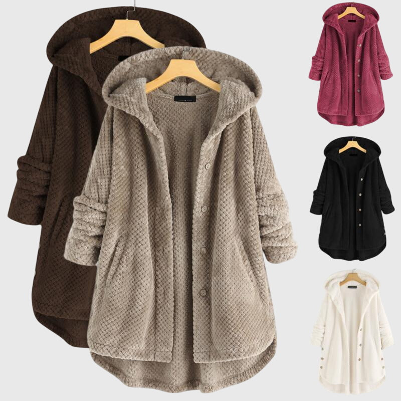 Zoe | Classic Hooded Waffle-Knit Fleece Jacket
