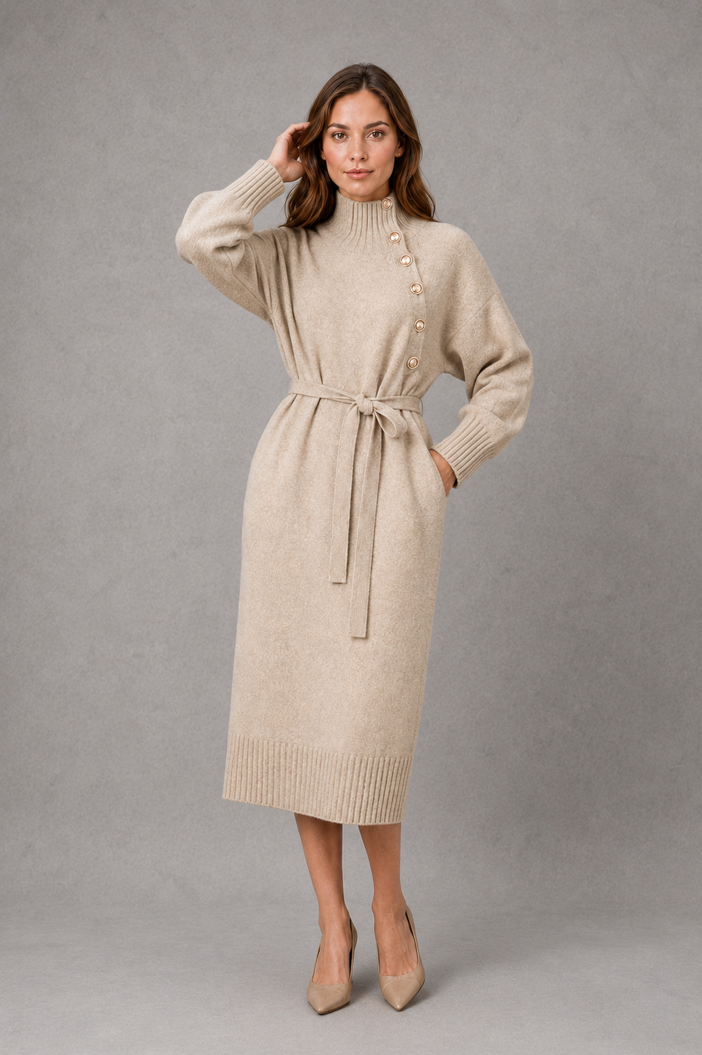 Zoe | Stylish Button Detail Knit Christmas Dress