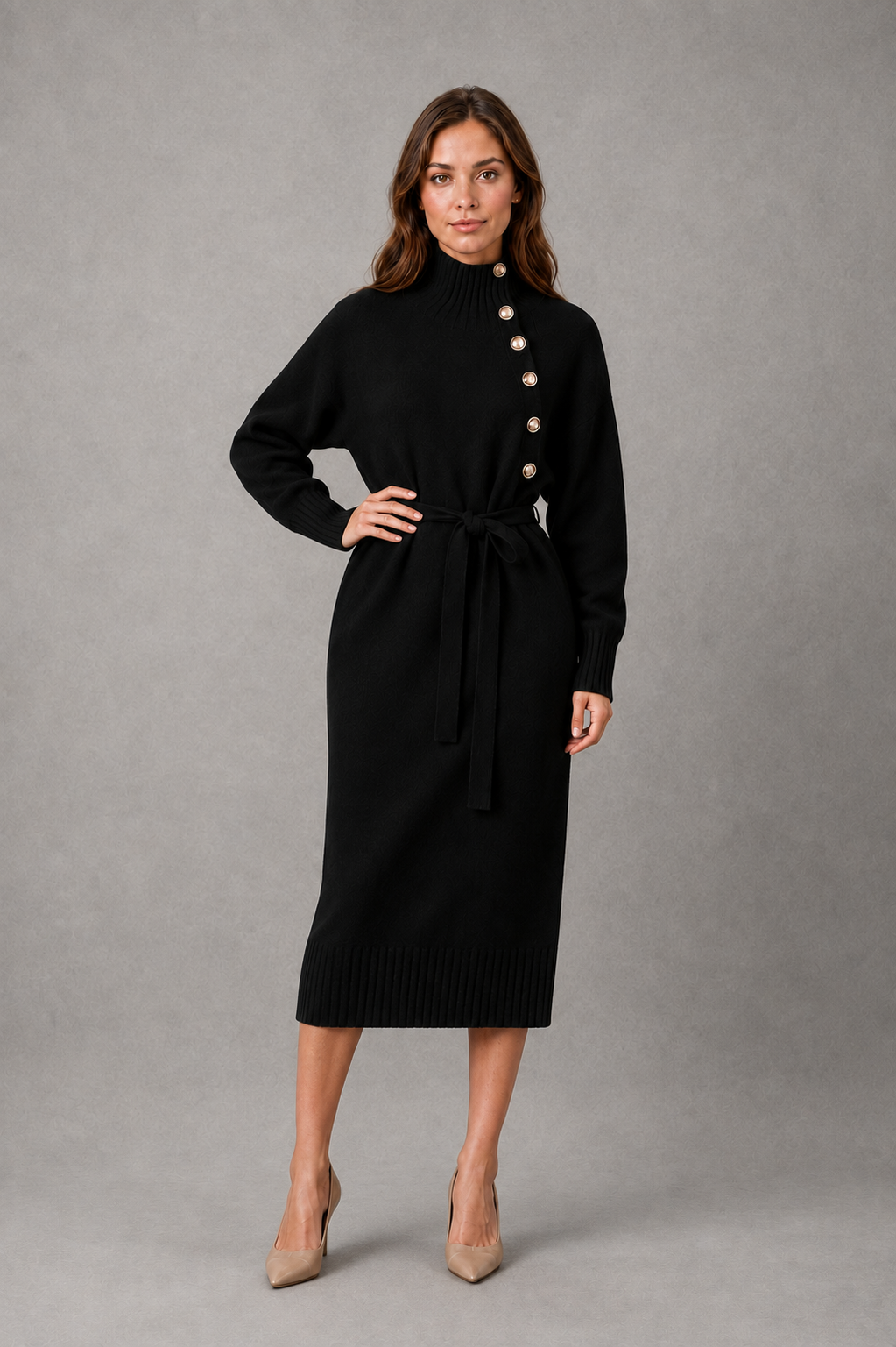 Zoe | Stylish Button Detail Knit Christmas Dress